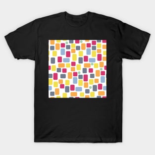 Scatter pattern from colorful rectangles on white T-Shirt